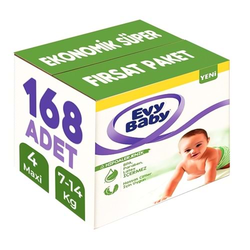 Evy Baby Bebek Bezi Beden:4 (7-14KG) Maxi 168 Adet Ekonomik Süper Fırsat Pk