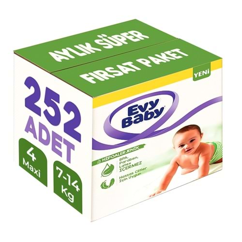 Evy Baby Bebek Bezi Beden:4 (7-14KG) Maxi 252 Adet Aylık Süper Fırsat Pk