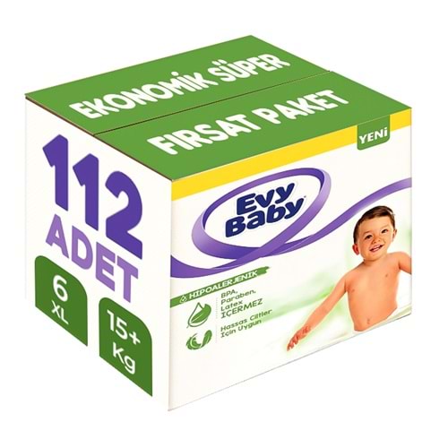 Evy Baby Bebek Bezi Beden:6 (15+KG) Ekstra Large 112 Adet Ekonomik Süper Fırsat Pk