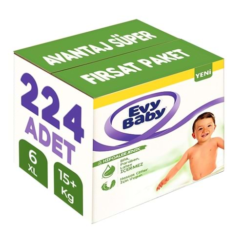 Evy Baby Bebek Bezi Beden:6 (15+KG) Ekstra Large 224 Adet Avantaj Süper Fırsat Pk