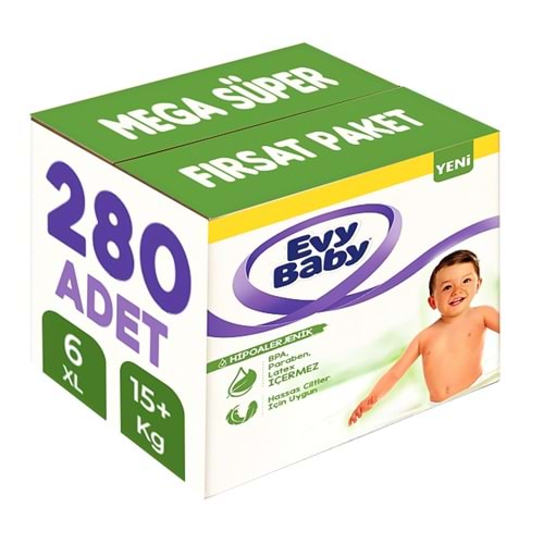 Evy Baby Bebek Bezi Beden:6 (15+KG) Ekstra Large 280 Adet Mega Süper Fırsat Pk