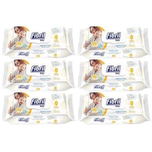 Fibril Islak Havlu Mendil 90 Yaprak Baby Sensitive Plastik Kapaklı (6 Lı Set) 540 Yaprak