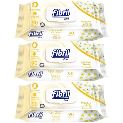 Fibril Islak Havlu Mendil 90 Yaprak Papatya Plastik Kapaklı (3 Lü Set) 270 Yaprak