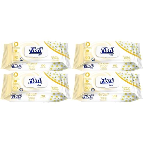 Fibril Islak Havlu Mendil 90 Yaprak Papatya Plastik Kapaklı (4 Lü Set) 360 Yaprak