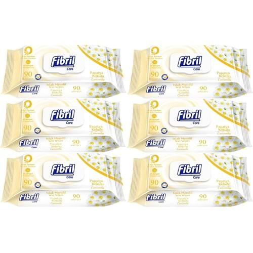 Fibril Islak Havlu Mendil 90 Yaprak Papatya Plastik Kapaklı (6 Lı Set) 540 Yaprak