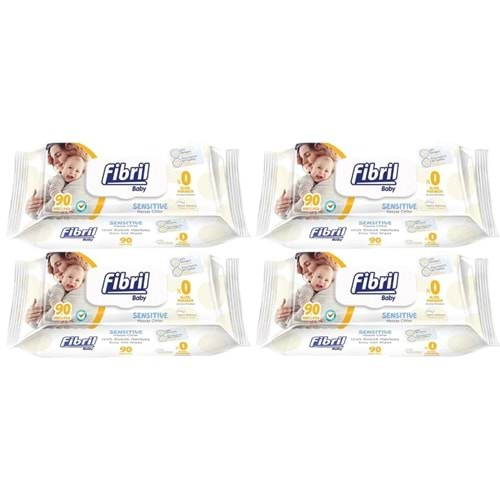 Fibril Islak Havlu Mendil 90 Yaprak Baby Sensitive Plastik Kapaklı (4 Lü Set) 360 Yaprak