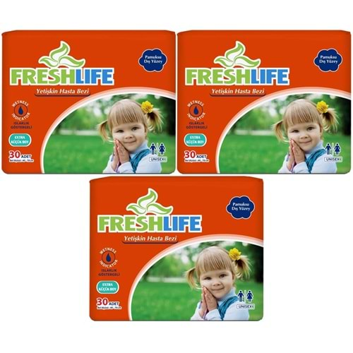 Fresh Life Hasta Bezi Çoçuklar İçin Bel Bantlı Tekstil Yüzeyli XS-Ekstra Küçük 90 Adet (3PK*30)