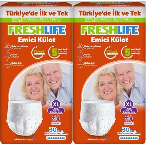 FreshLife Emici Külot Hasta Bezi XL Ekstra Büyük 60 Adet (2PK*30)