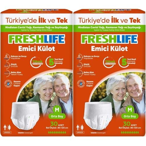 FreshLife Emici Külot Hasta Bezi Medium - Orta - M 60 Adet (2PK*30)