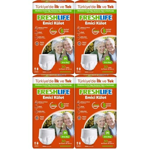 FreshLife Emici Külot Hasta Bezi Medium - Orta - M 120 Adet (4PK*30)