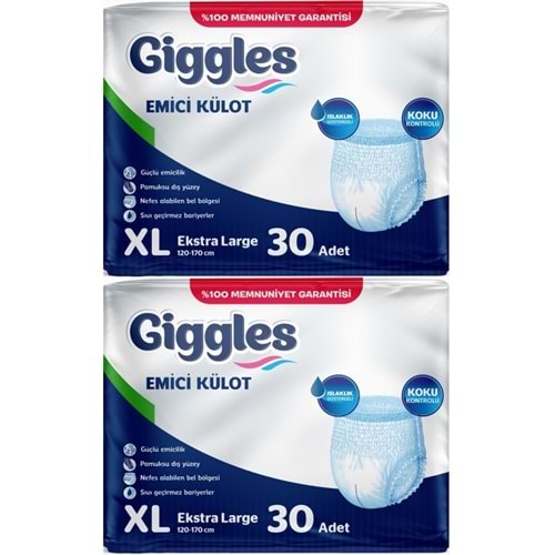 Giggles Hasta Bezi Yetişkin Emici Külot Ekstra Büyük (XL) 60 Adet (2Pk*30)