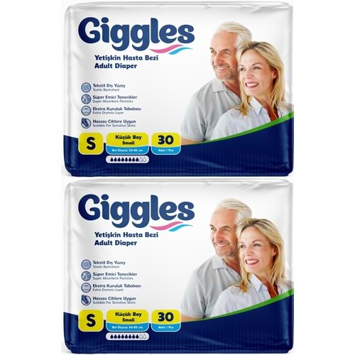 Giggles Hasta Bezi Yetişkin Bel Bantlı Tekstil Yüzey Küçük - Small (S) 60 Adet (2PK*30)