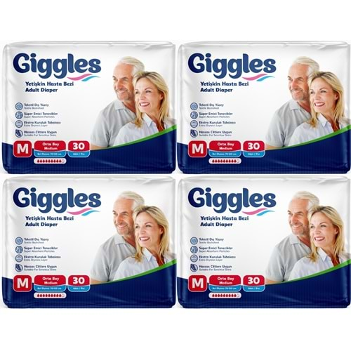 Giggles Hasta Bezi Yetişkin Bel Bantlı Tekstil Yüzey Orta - Medium (M) 120 Adet (4PK*30)