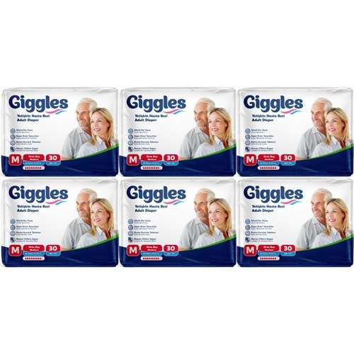 Giggles Hasta Bezi Yetişkin Bel Bantlı Tekstil Yüzey Orta - Medium (M) 180 Adet (6PK*30)