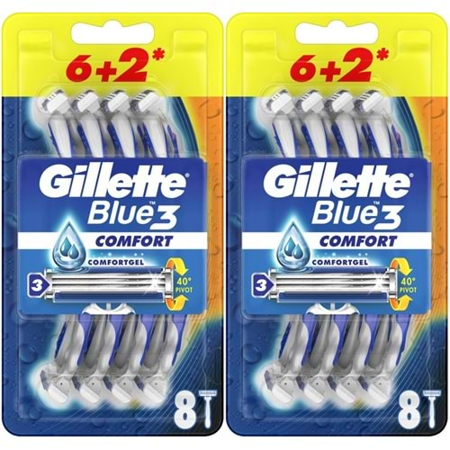 Gillette Blue3 Comfort Kullan At Tıraş Bıçağı (6+2) Toplam 16 Adet (Avantaj Pk) (2 Li Set)