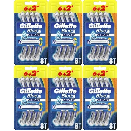 Gillette Blue3 Comfort Kullan At Tıraş Bıçağı (6+2) Toplam 48 Adet (Avantaj Pk) (6 Lı Set)