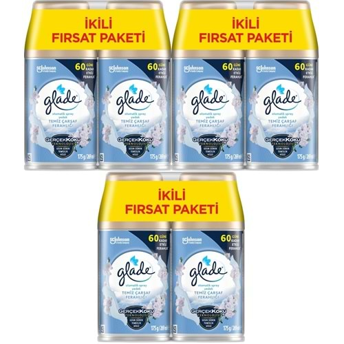 Glade Oda Kokusu Otomatik Sprey Yedek 269ML (6 Lı Set) Temiz Çarşaf Ferahlığı (3PK*2)