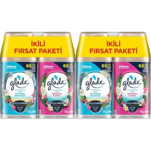 Glade Oda Kokusu Otomatik Sprey Yedek 269ML (4 Lü Set) Okyanus Sessizliği ve Tropikal Floral (2PK*2)