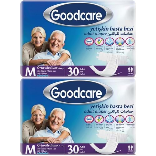 Goodcare Hasta Bezi Yetişkin Bel Bantlı Tekstil Yüzey M Medium - Orta 60 Adet (2PK*30)