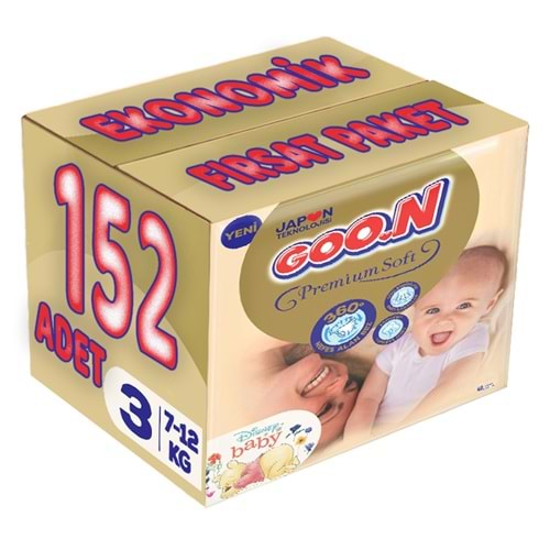 Goon Premium Soft Bebek Bezi Beden:3 (7-12Kg) Midi 152 Adet Ekonomik Fırsat Pk