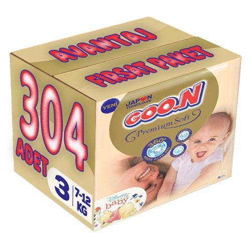 Goon Premium Soft Bebek Bezi Beden:3 (7-12Kg) Midi 304 Adet Avantaj Fırsat Pk