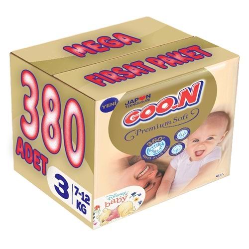 Goon Premium Soft Bebek Bezi Beden:3 (7-12Kg) Midi 380 Adet Mega Fırsat Pk