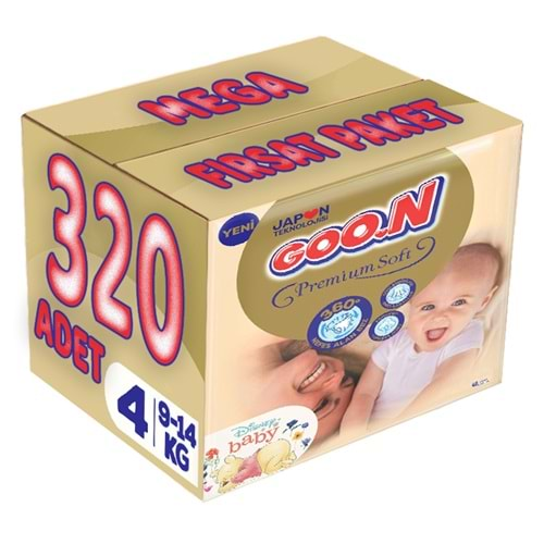 Goon Premium Soft Bebek Bezi Beden:4 (9-14Kg) Maxi 320 Adet Mega Fırsat Pk