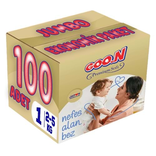 Goon Premium Soft Bebek Bezi Beden:1 (2-5Kg) Yeni Doğan 100 Adet Jumbo Ekonomik Pk