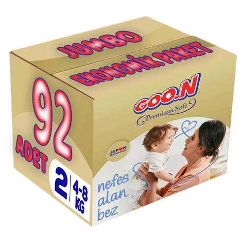 Goon Premium Soft Bebek Bezi Beden:2 (4-8Kg) Mini 92 Adet Jumbo Ekonomik Pk