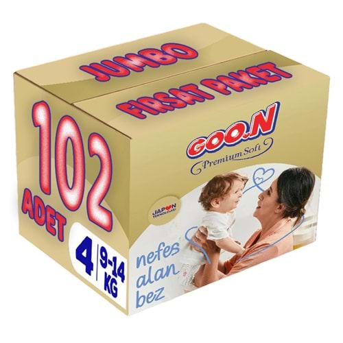 Goon Premium Soft Bebek Bezi Beden:4 (9-14Kg) Maxi 102 Adet Jumbo Fırsat Pk