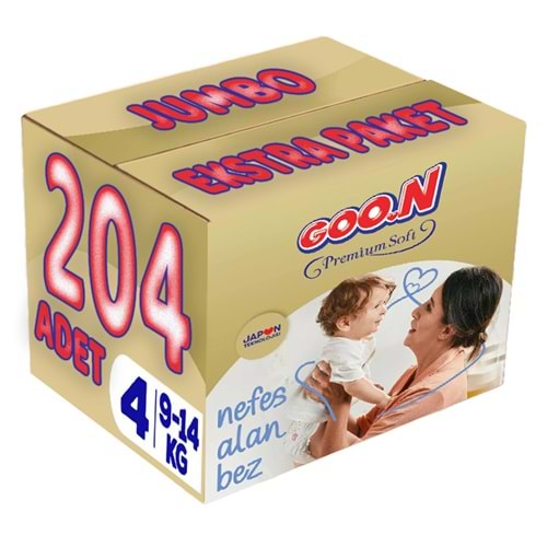 Goon Premium Soft Bebek Bezi Beden:4 (9-14Kg) Maxi 204 Adet Jumbo Ekstra Pk