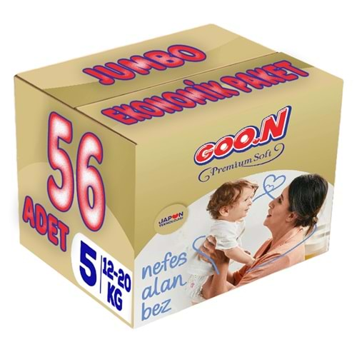 Goon Premium Soft Bebek Bezi Beden:5 (12-20Kg) Junior 56 Adet Jumbo Ekonomik Pk