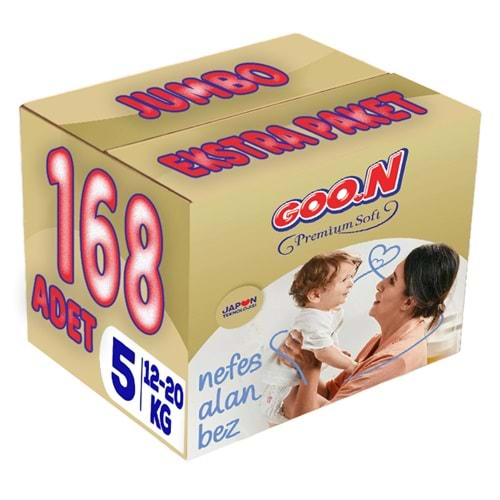 Goon Premium Soft Bebek Bezi Beden:5 (12-20Kg) Junior 168 Adet Jumbo Ekstra Pk