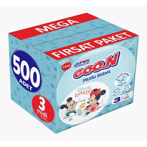 Goon Mutlu Bebek Bebek Bezi Beden:3 (7-12Kg) Midi 500 Adet Mega Fırsat Pk