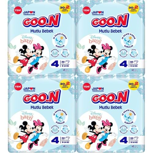 Goon Mutlu Bebek Bebek Bezi Beden:4 (9-14Kg) Maxi 128 Adet Jumbo Aylık Pk