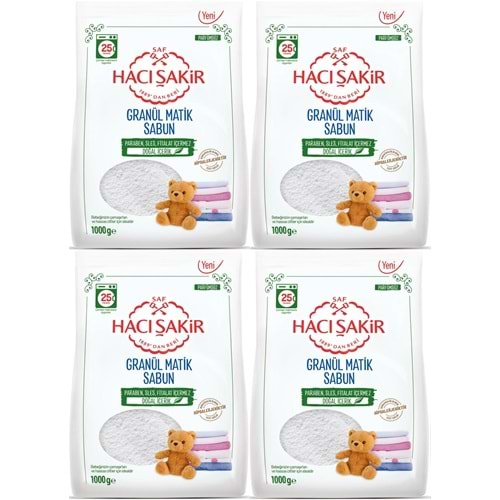 Hacı Şakir Sabun Tozu Granül Matik 4KG Parfümsüz (Bebekler/Hassas Ciltler İçin) 100 Yıkama (4PK*1KG)