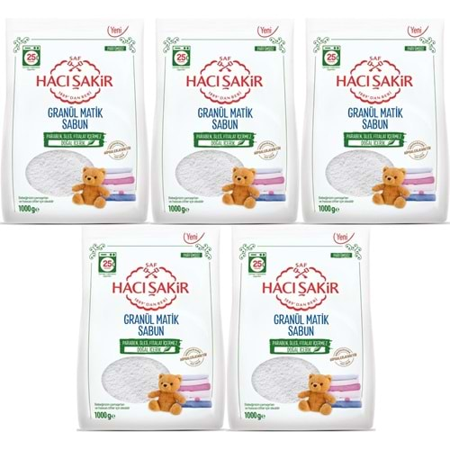 Hacı Şakir Sabun Tozu Granül Matik 5KG Parfümsüz (Bebekler/Hassas Ciltler İçin) 125 Yıkama (5PK*1KG)