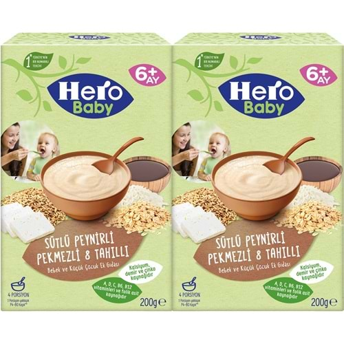 Hero Baby Kaşık Maması 200GR Sütlü Peynirli Pekmezli 8 Tahıllı 2 Li Set