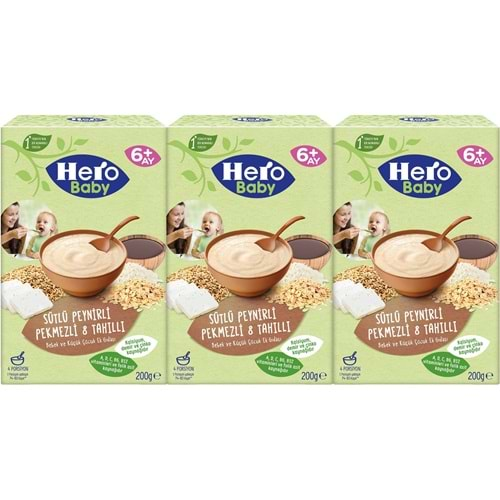 Hero Baby Kaşık Maması 200GR Sütlü Peynirli Pekmezli 8 Tahıllı 3 Lü Set