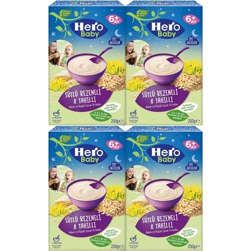 Hero Baby Kaşık Maması 200GR Gece Sütlü Rezeneli 8 Tahıllı 4 Lü Set