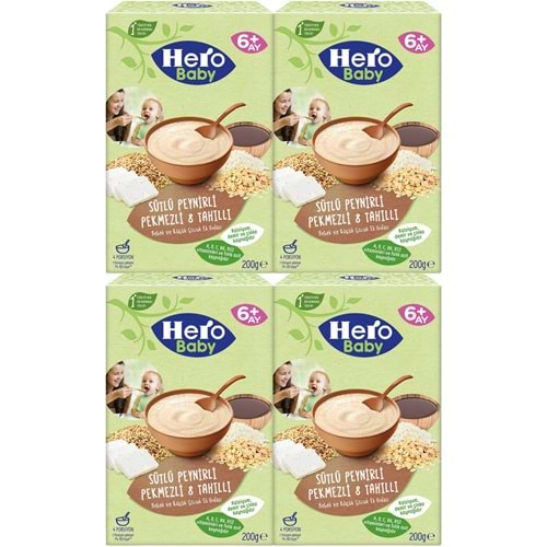 Hero Baby Kaşık Maması 200GR Sütlü Peynirli Pekmezli 8 Tahıllı 4 Lü Set