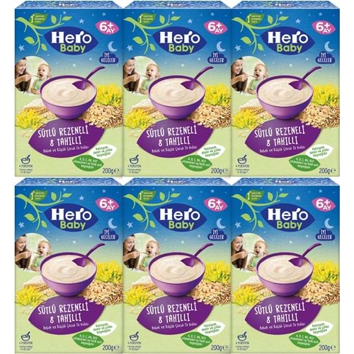 Hero Baby Kaşık Maması 200GR Gece Sütlü Rezeneli 8 Tahıllı 6 Lı Set