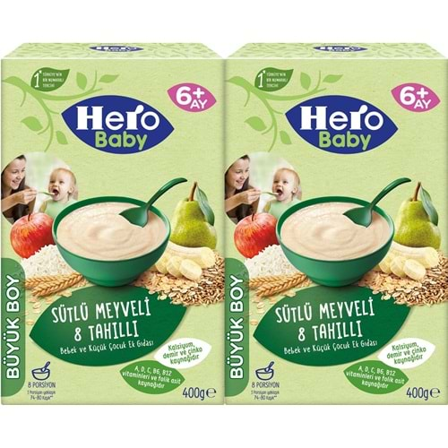 Hero Baby Kaşık Maması 400GR Sütlü Meyveli 8 Tahıllı 2 Li Set