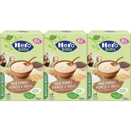 Hero Baby Kaşık Maması 400GR Sütlü Peynirli Pekmezli 8 Tahıllı 3 Lü Set