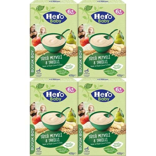 Hero Baby Kaşık Maması 400GR Sütlü Meyveli 8 Tahıllı 4 Lü Set