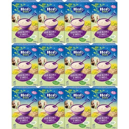 Hero Baby Kaşık Maması 200GR Gece Sütlü Rezeneli 8 Tahıllı 12 Li Set