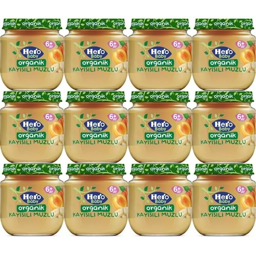 Hero Baby Kavanoz Maması 120GR Organik Kayısılı Muzlu (12 li Set)