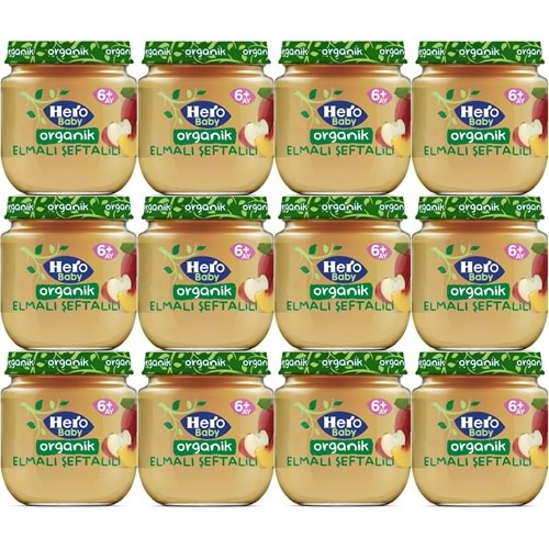 Hero Baby Kavanoz Maması 120GR Organik Elmalı Şeftalili (12 Li Set)