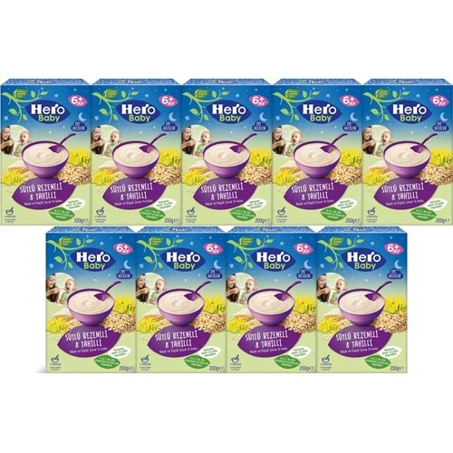 Hero Baby Kaşık Maması 200GR Gece Sütlü Rezeneli 8 Tahıllı 9 Lu Set