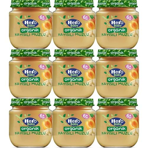 Hero Baby Kavanoz Maması 120GR Organik Kayısılı Muzlu (9 Lu Set)